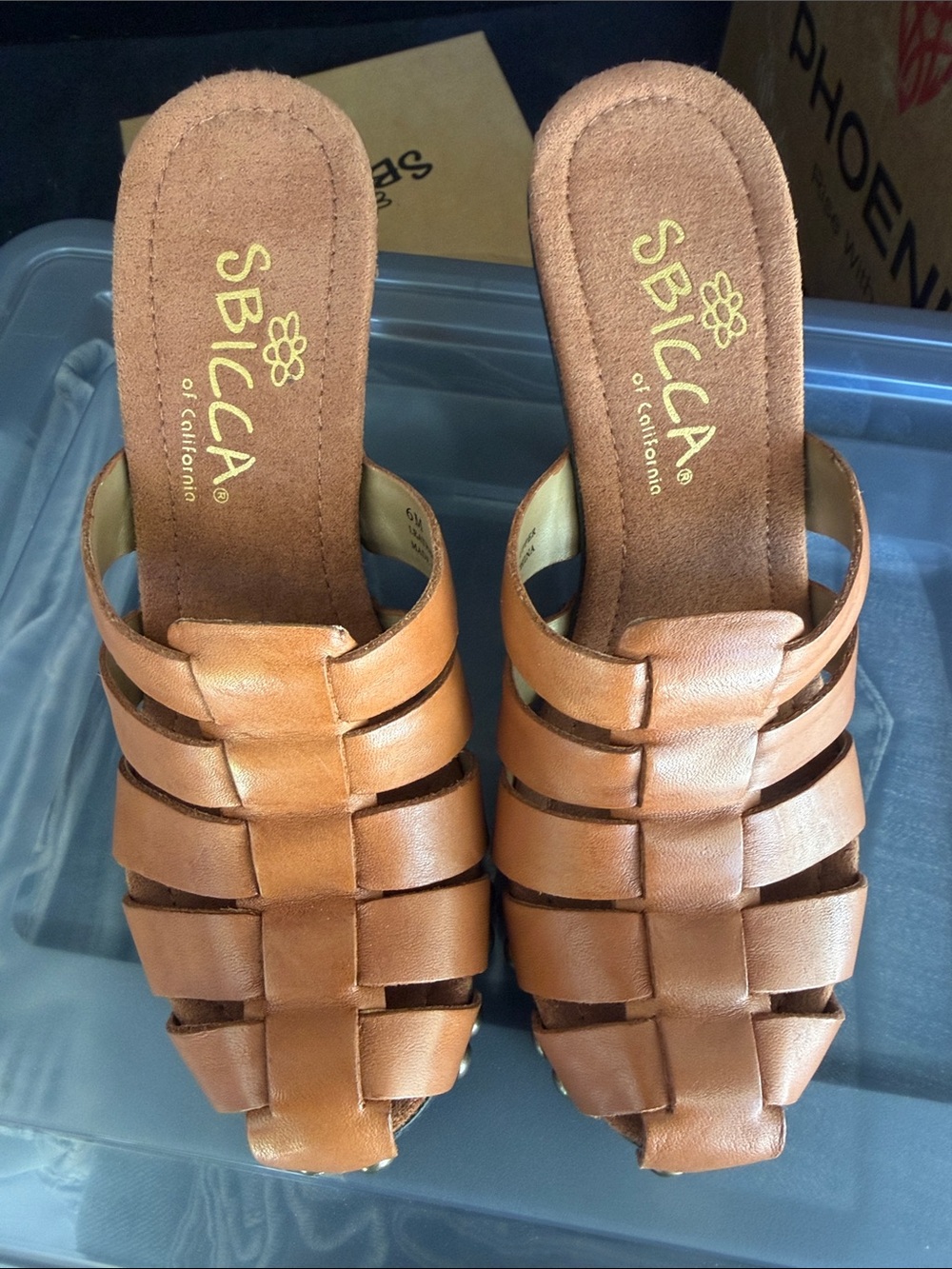 Sbicca of California Leather Woven High Heel Slide Sandals Size 6M - Picture 3 of 8